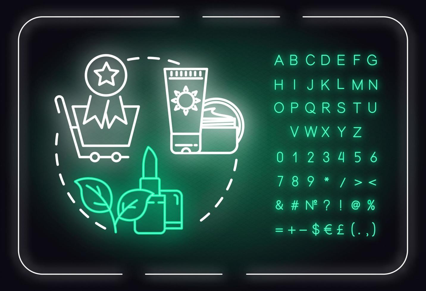Bestsellers, recommended beauty products neon light concept icon. Cosmetics promotion idea. Outer glowing sign with alphabet, numbers and symbols. Vector isolated RGB color illustration