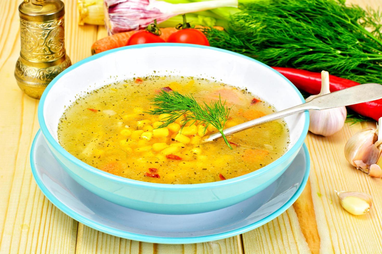 Soup with Chicken Broth. Noodles and Vegetables photo