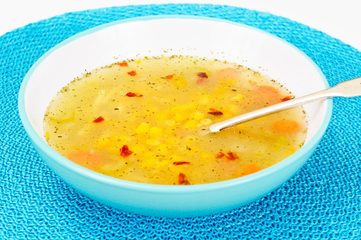 Soup with Chicken Broth. Noodles and Vegetables photo