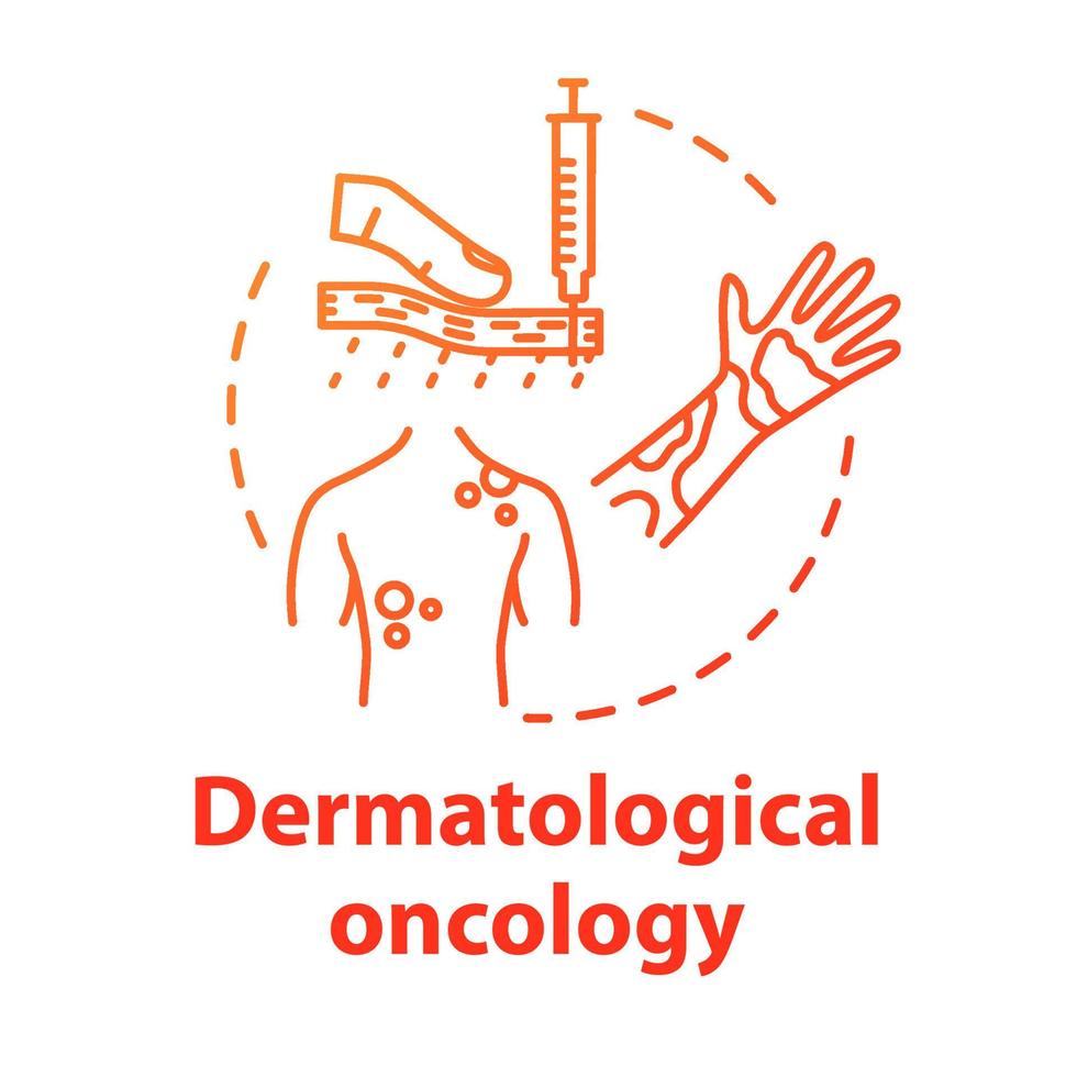 Dermatological oncology concept icon. Skin cancer awareness disease. Dermatitis, urticaria. Human health care idea thin line illustration. Vector isolated outline RGB color drawing