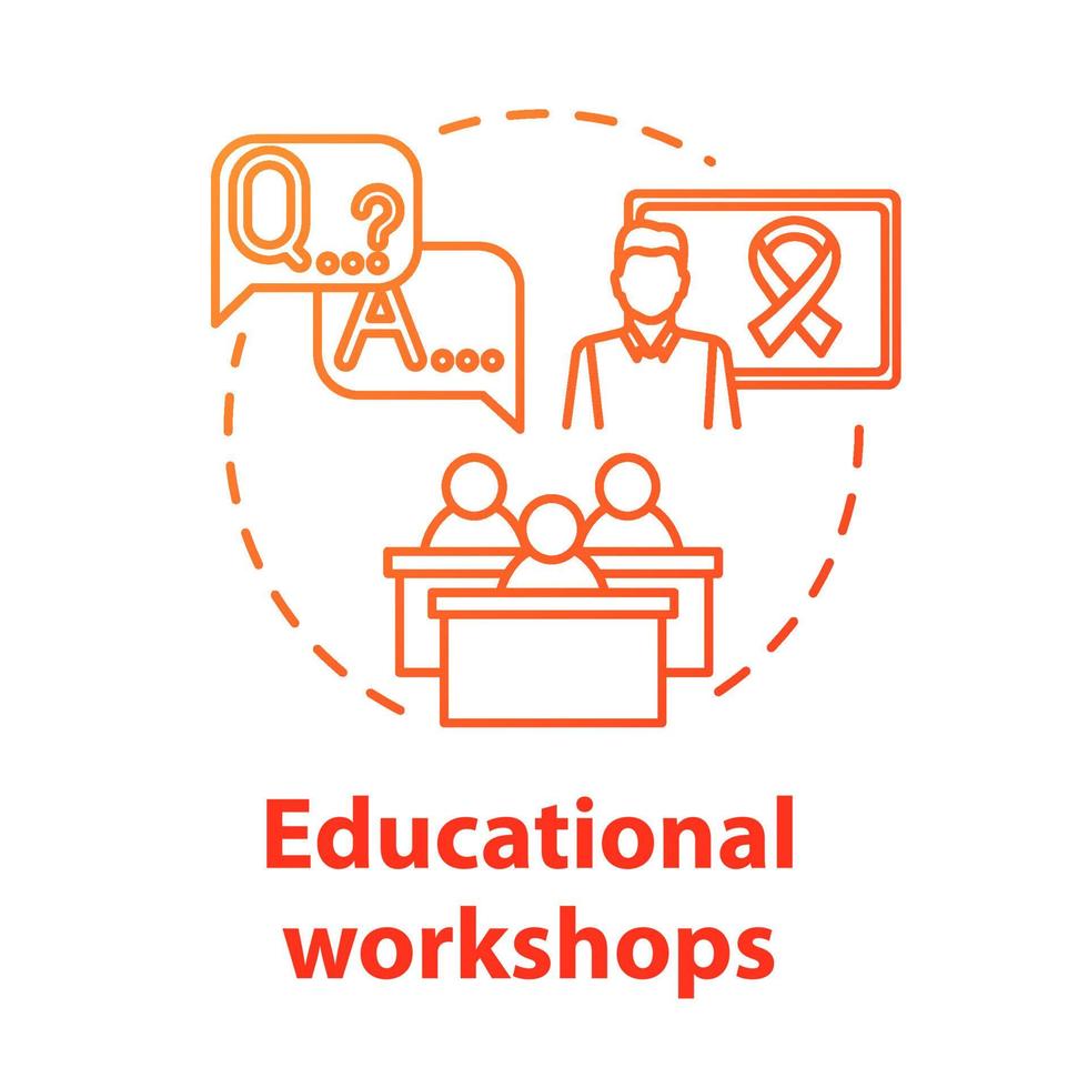 Educational workshops concept icon. Informing society about cancer, HIV. Patient support. Instructional courses idea thin line illustration. Vector isolated outline RGB color drawing