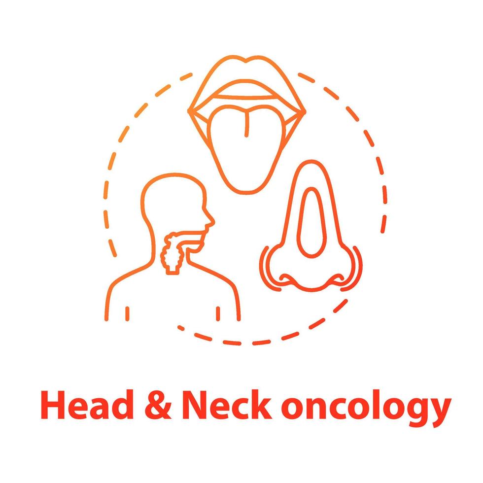 Head and neck oncology concept icon. ENT disorders. Diseases of ears, nose, and throat. Otorhinolaryngology idea thin line illustration. Vector isolated outline RGB color drawing