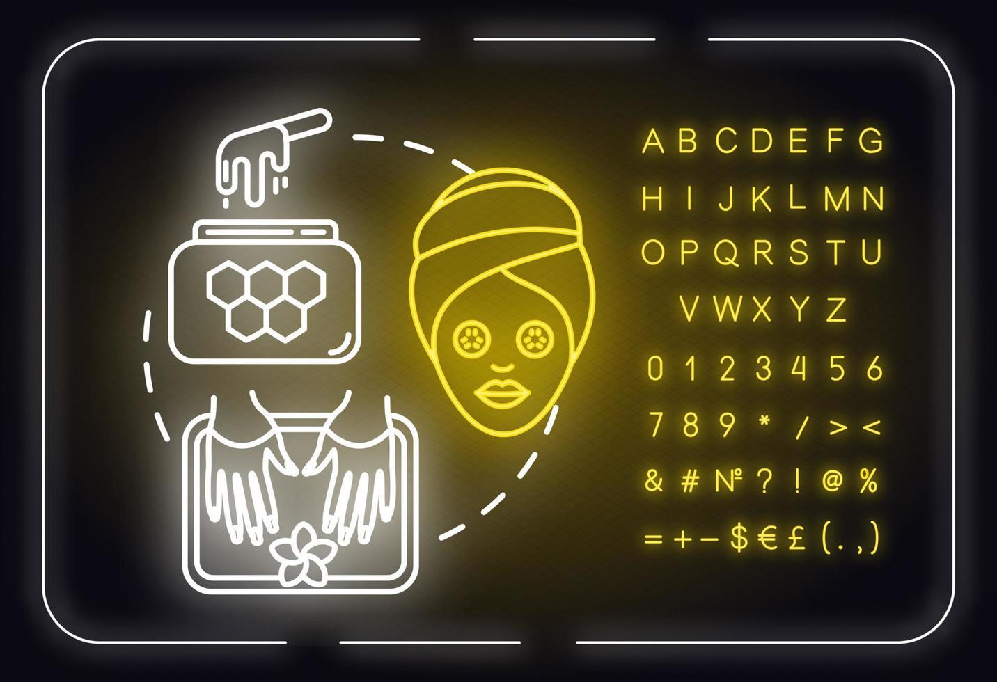 Natural skin care neon light concept icon. Organic cosmetic products, spa procedures idea. Outer glowing sign with alphabet, numbers and symbols. Vector isolated RGB color illustration