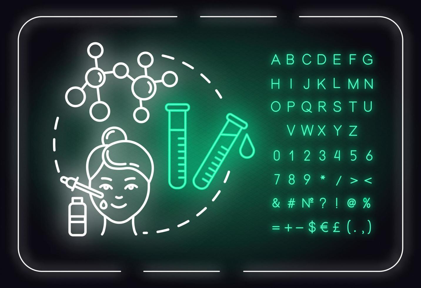 use ácido para la piel icono de concepto de luz de neón. rejuvenecimiento facial, idea de procedimiento de belleza antiarrugas. signo exterior brillante con alfabeto, números y símbolos. vector aislado ilustración de color rgb