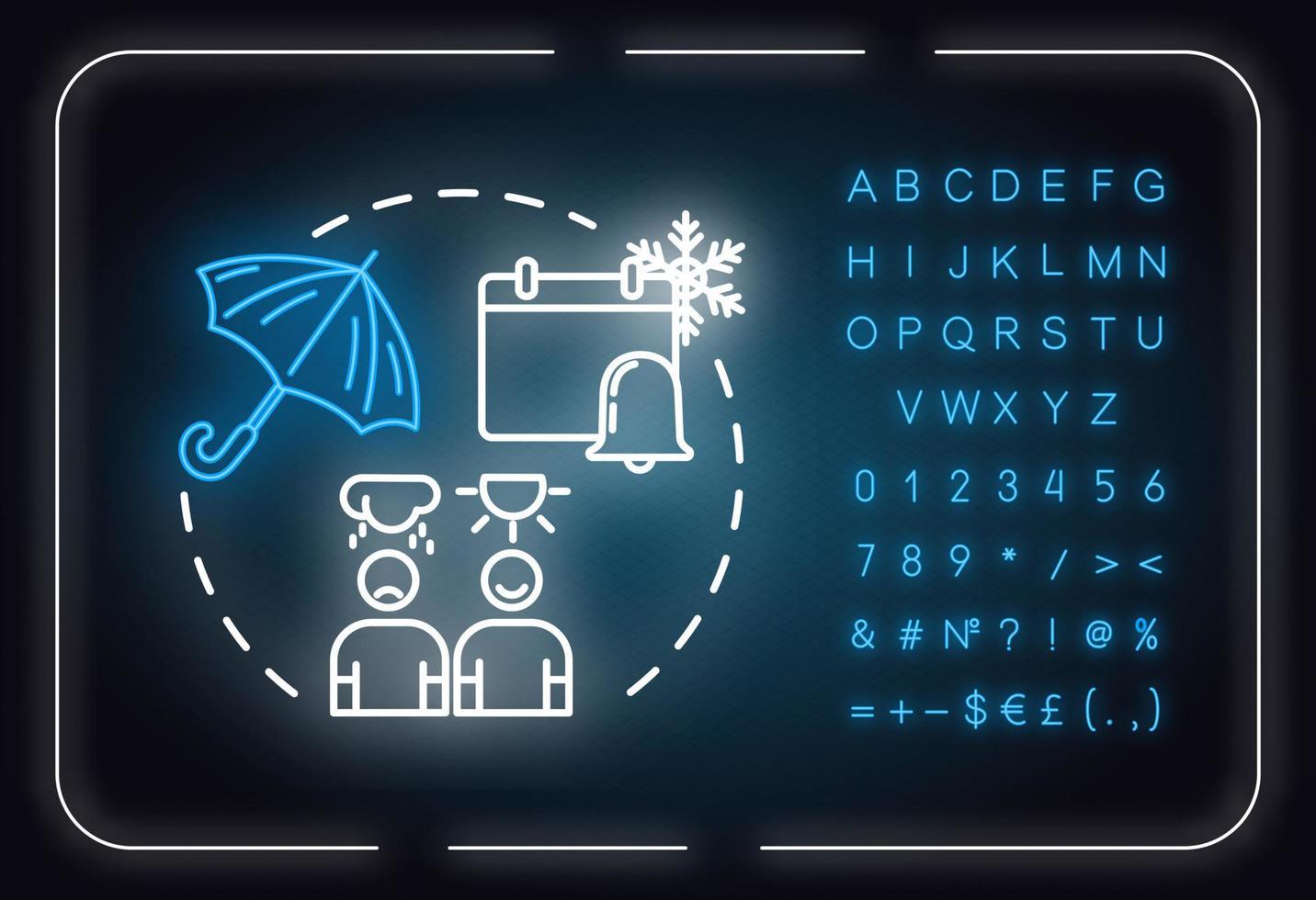 Seasonal affective disorder neon light concept icon. SAD. Mental health idea thin line illustrationidea. Outer glowing sign with alphabet, numbers and symbols. Vector isolated RGB color illustration