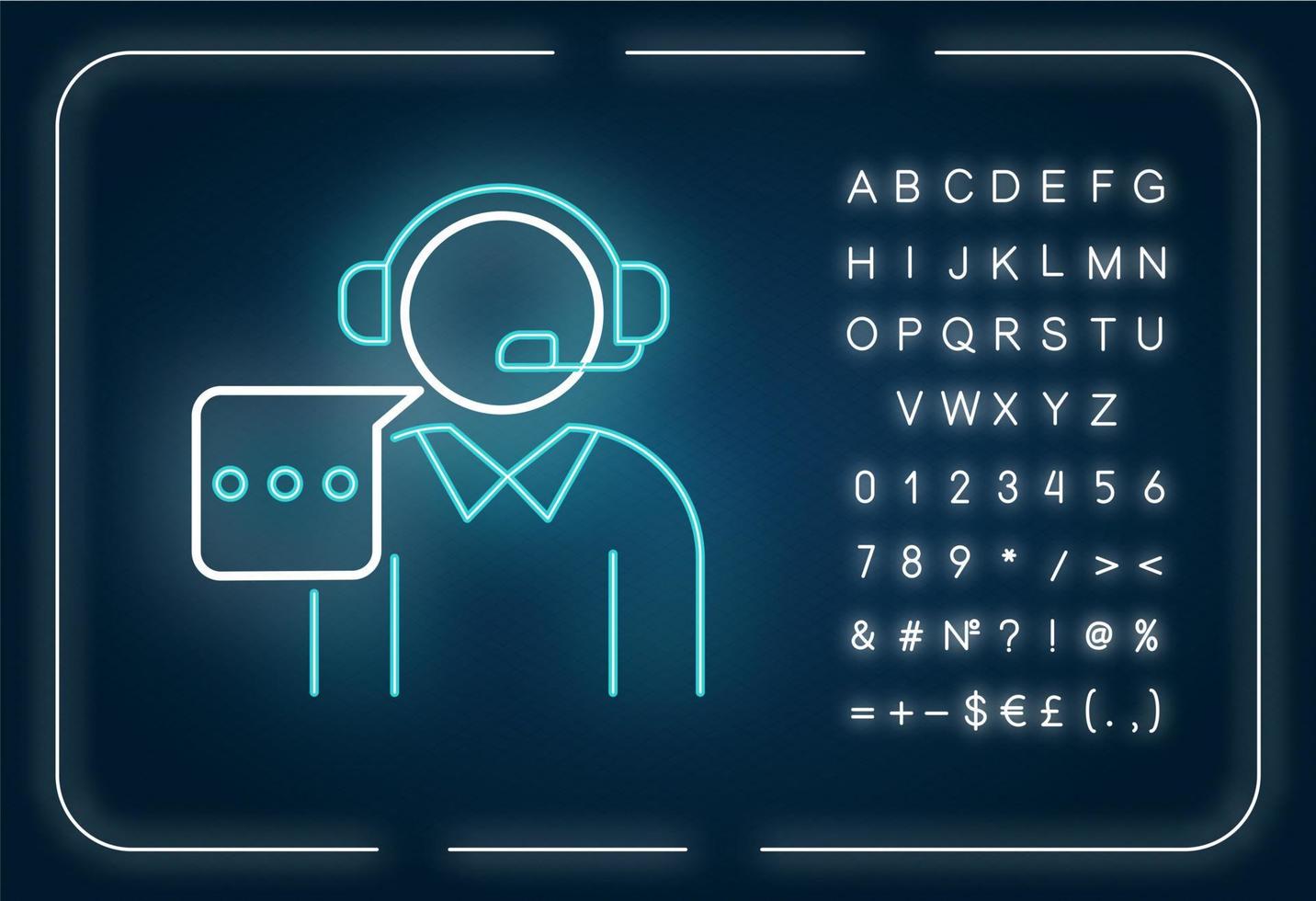 Customer support neon light icon. Call, contact center. Telephone consultant. Phone operator. Outer glowing effect. Sign with alphabet, numbers and symbols. Vector isolated RGB color illustration