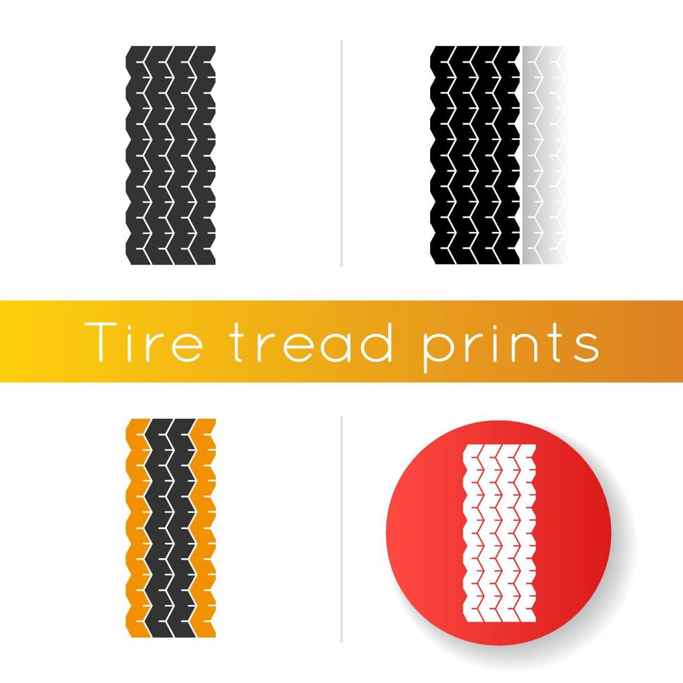 Track tread icon. Detailed automobile, motorcycle tyre marks. Car wheel trace with thin grooves. Vehicle tire trail. Linear black and RGB color styles. Isolated vector illustrations