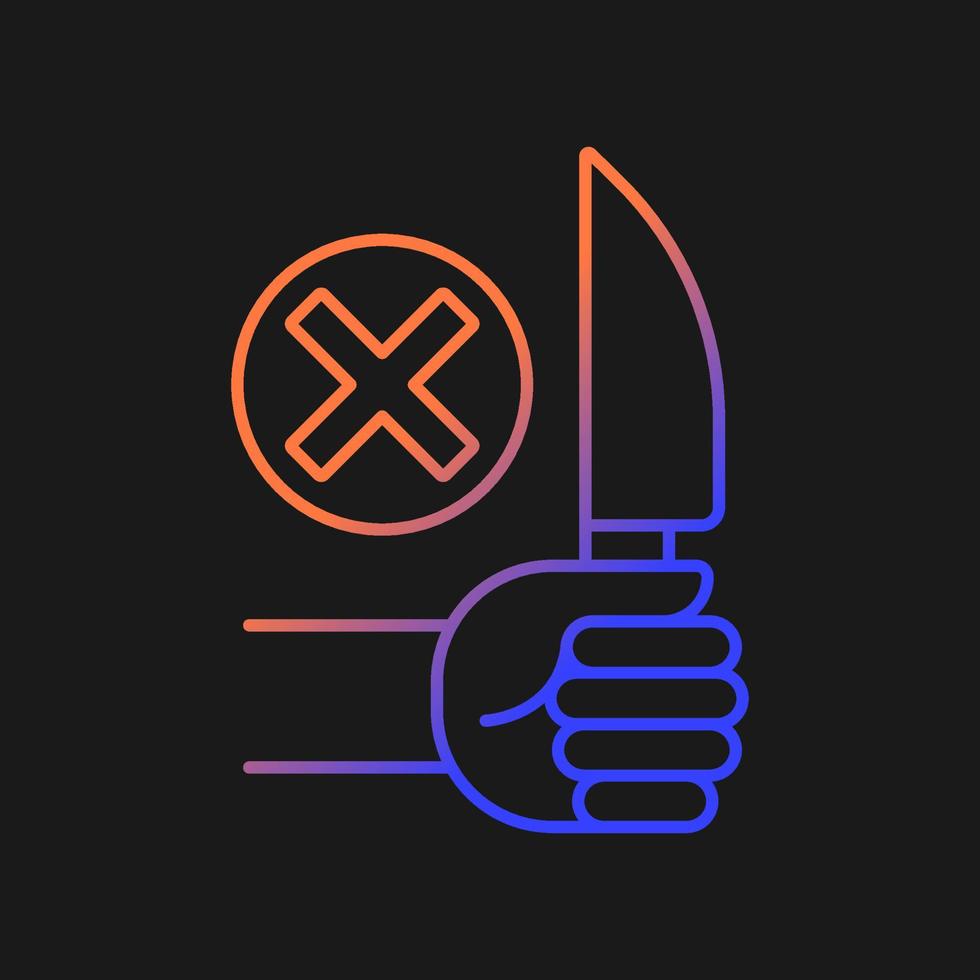 No sharp objects gradient vector manual label icon for dark theme. Avoid injuries. Thin line color symbol. Modern style pictogram. Vector isolated outline drawing for product use instructions