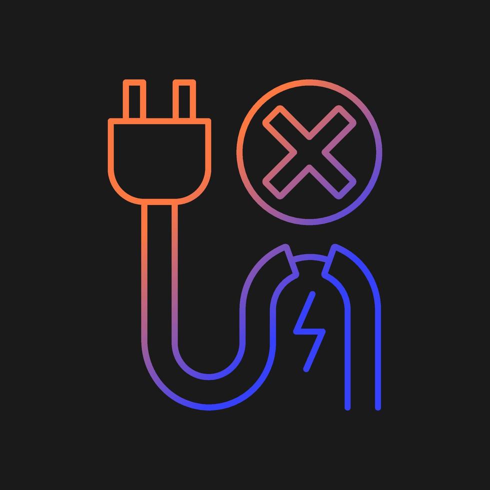 Do not use when damaged cable gradient vector manual label icon for dark theme. Thin line color symbol. Modern style pictogram. Vector isolated outline drawing for product use instructions