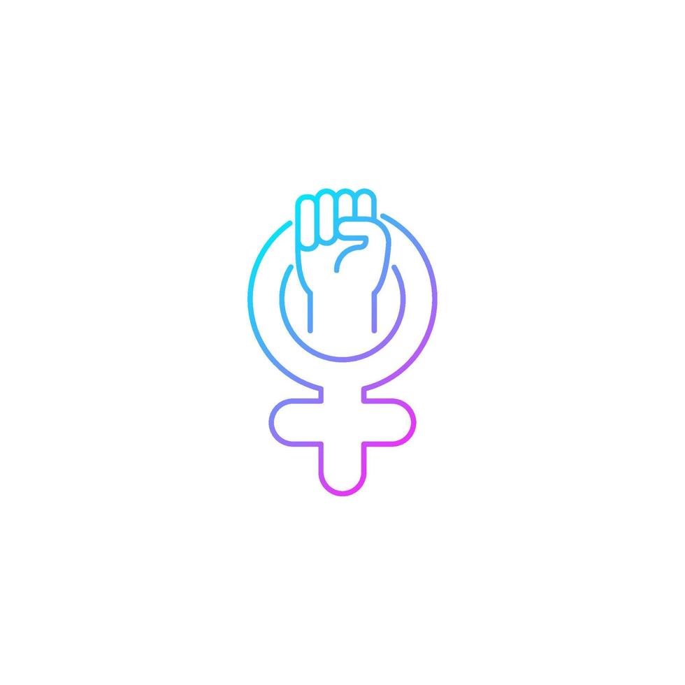 Female symbol gradient linear vector icon. Pride in sisterhood. Clenched fist in venus sign. Self respect. Thin line color symbol. Modern style pictogram. Vector isolated outline drawing