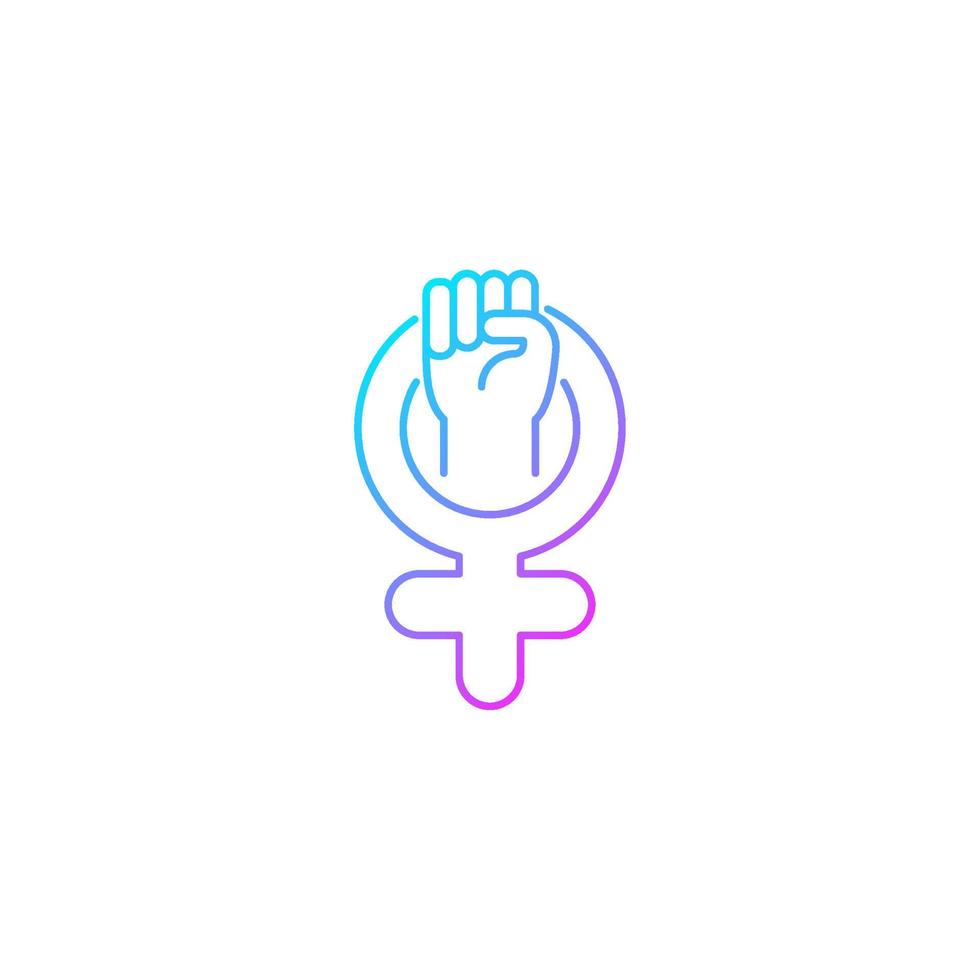 símbolo femenino icono de vector lineal degradado. orgullo por la hermandad. puño cerrado en signo de venus. respeto a ti mismo. símbolo de color de línea delgada. pictograma de estilo moderno. dibujo de contorno aislado vectorial