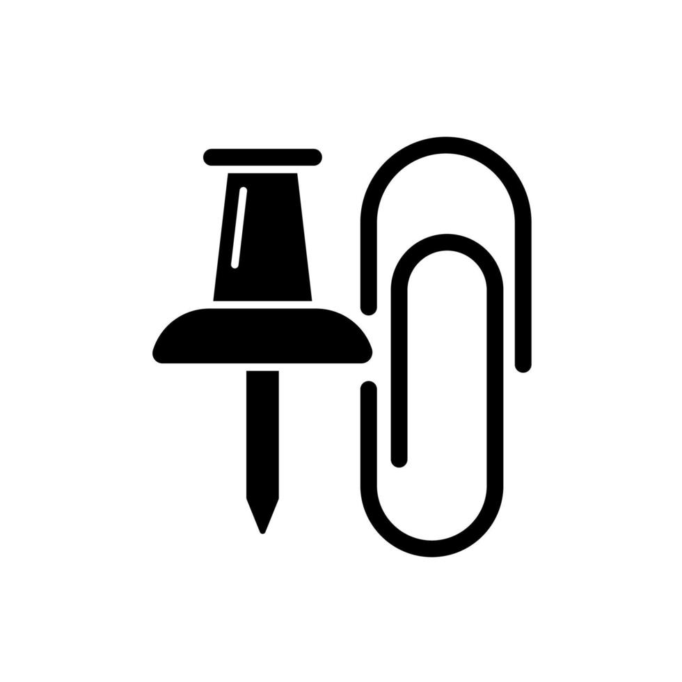 Pins and paper clips black glyph icon. Office supplies. Binding paper