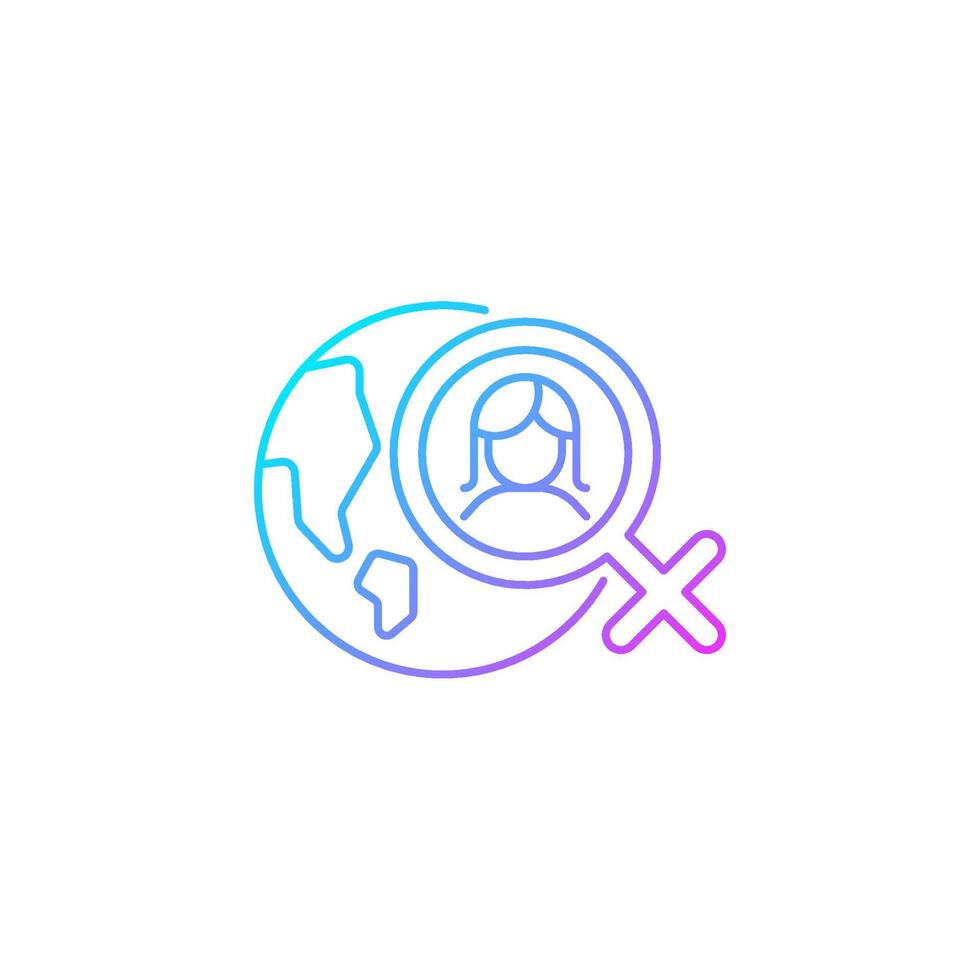 Global feminism gradient linear vector icon. Achieve gender equality. Women rights movement across globe. Thin line color symbol. Modern style pictogram. Vector isolated outline drawing