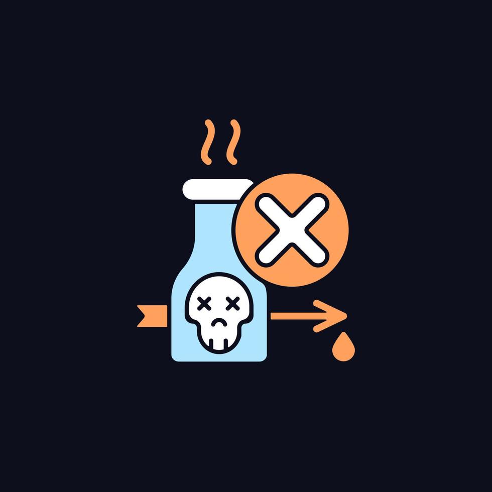 Illegal poison hunting RGB color icon for dark theme. Prohibit poisonous and toxic substances usage. Isolated vector illustration on night mode background. Simple filled line drawing on black
