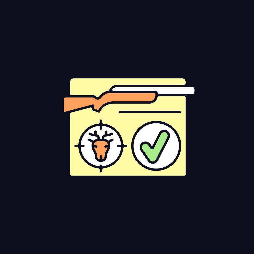 Resident hunting license RGB color icon for dark theme. Qualified hunter. Official document. Capture prey. Isolated vector illustration on night mode background. Simple filled line drawing on black