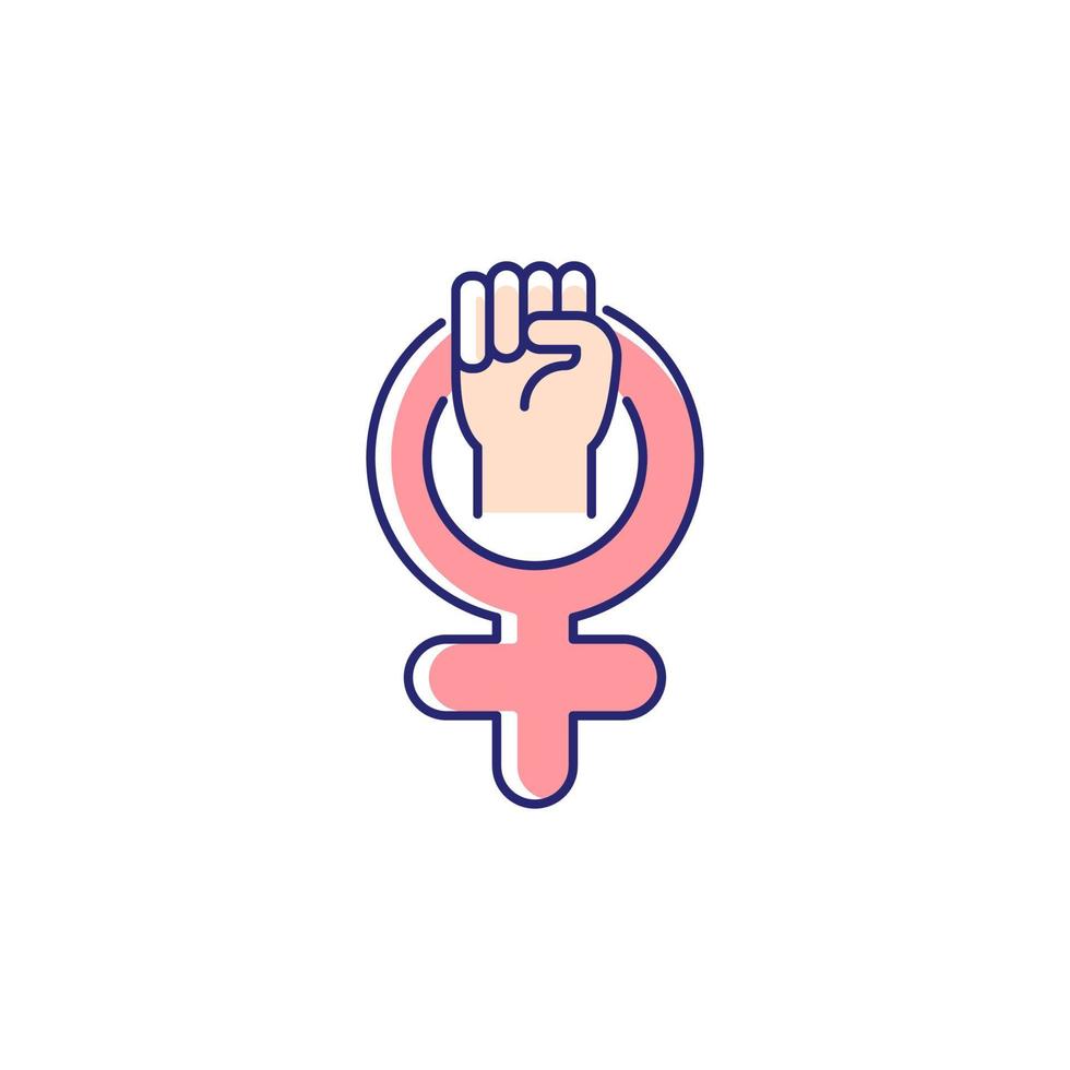 Female symbol RGB color icon. Pride in sisterhood. Clenched fist in venus sign. Self respect. Mental strength. Female power. Represent women. Isolated vector illustration. Simple filled line drawing