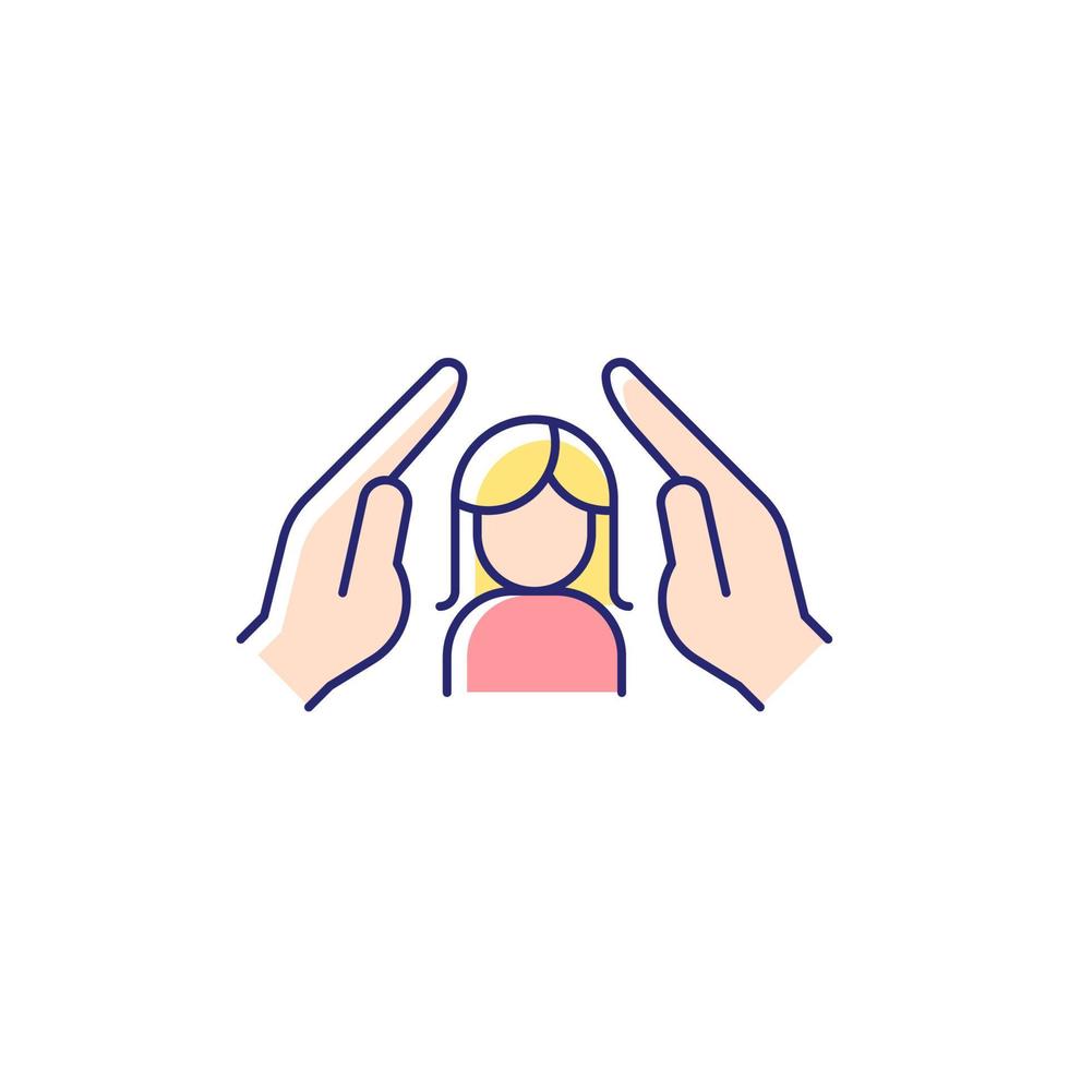 protección de las mujeres icono de color rgb. proteger a las niñas contra la violencia. empoderamiento femenino. seguridad de las mujeres. igualdad de género. proporcionar paz y seguridad. ilustración vectorial aislada. dibujo lineal relleno simple vector