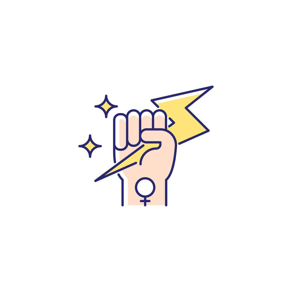 Woman power RGB color icon. Female energy. Enhance inner strength. Leadership in movement. Equal participation. Female authority. Woman leader. Isolated vector illustration. Simple filled line drawing