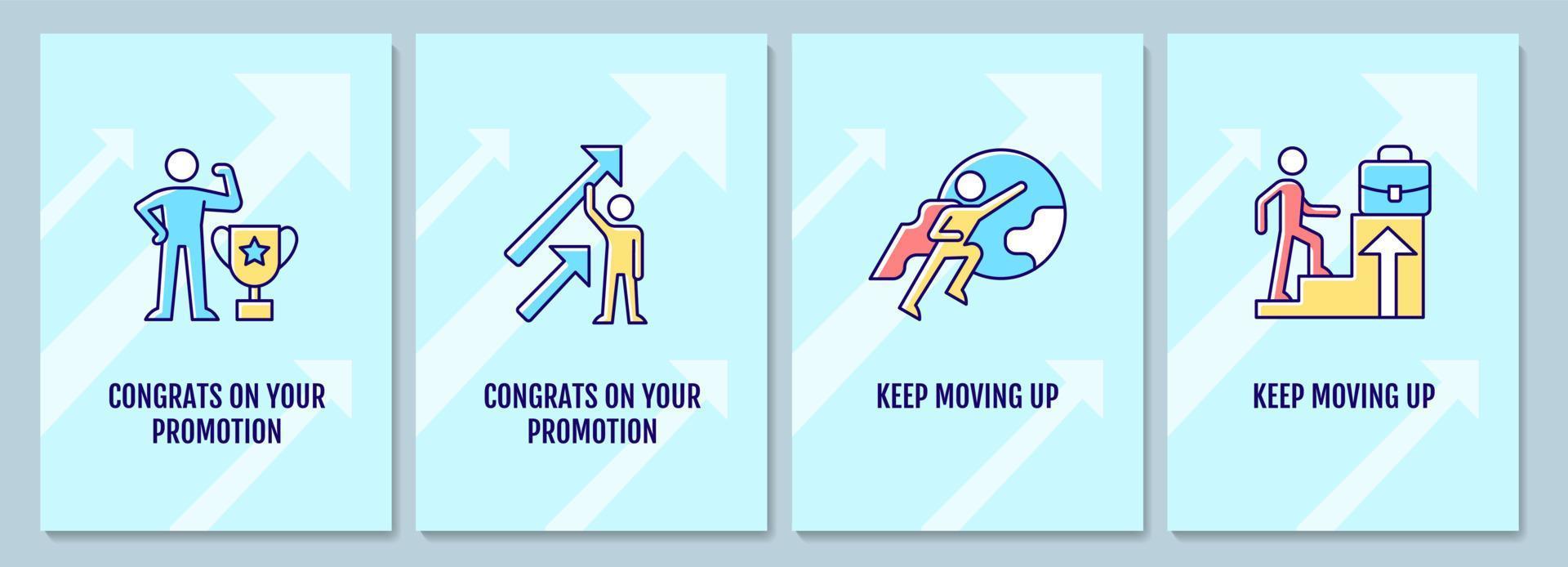 Congratulation on promotion greeting card with color icon element set. Postcard vector design. Decorative flyer with creative illustration. Notecard with congratulatory message pack