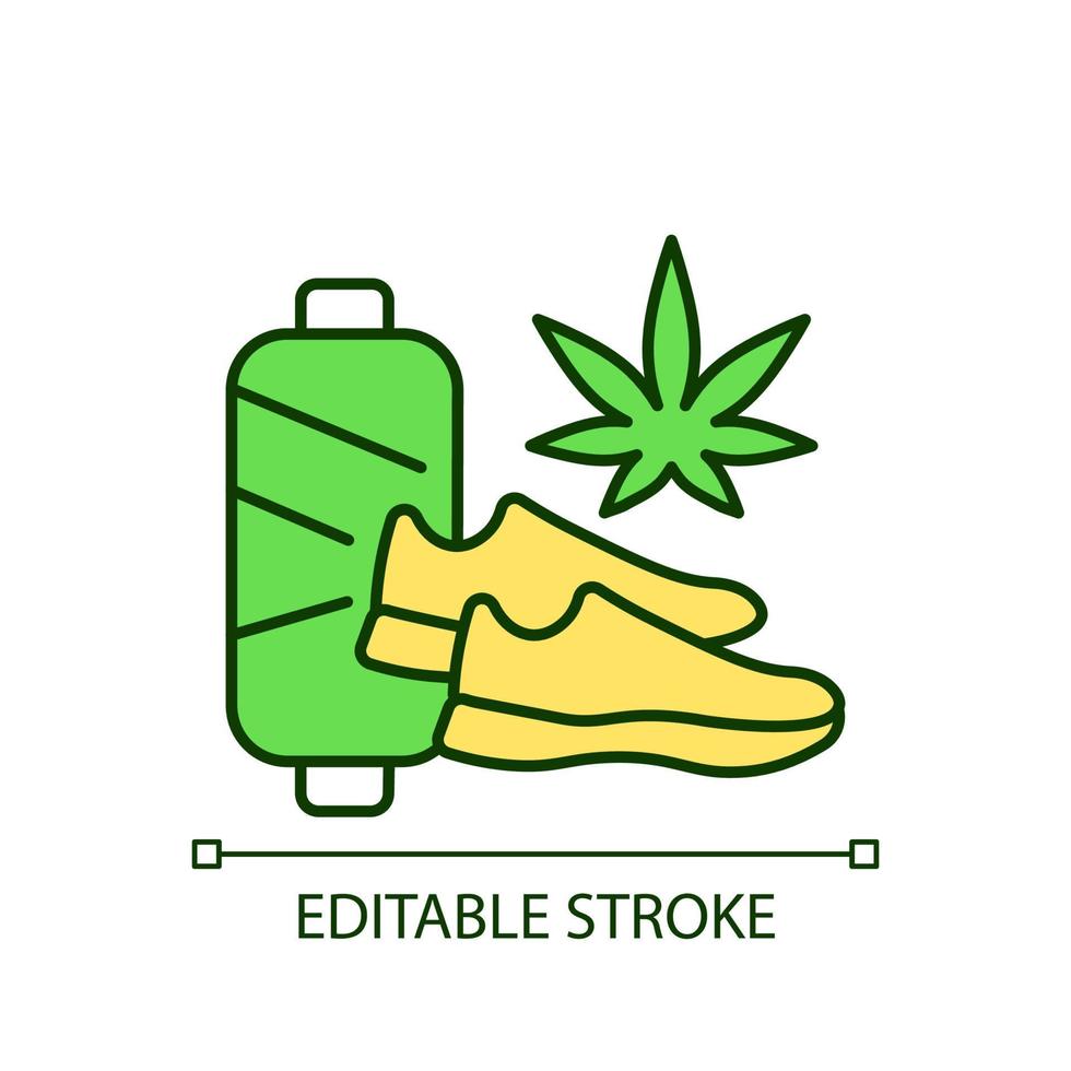 Cannabis shoes RGB color icon. Sustainable footwear manufacturing. Vegan weed sneakers. Hemp shoes. Eco-friendly materials. Isolated vector illustration. Simple filled line drawing. Editable stroke