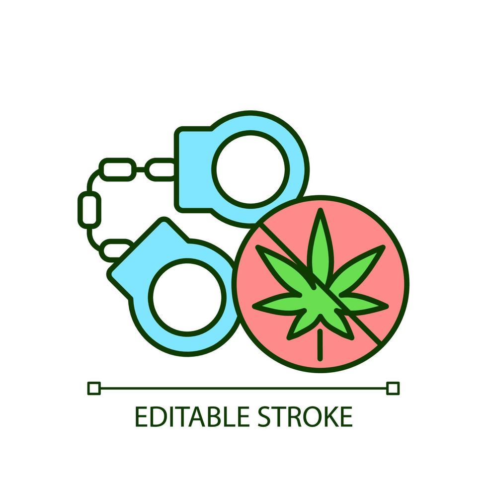 la marihuana detiene el icono de color rgb. violación de la ley de drogas. sanciones penales relacionadas con el cannabis. delitos de posesión de marihuana. ilustración vectorial aislada. dibujo lineal relleno simple. trazo editable vector