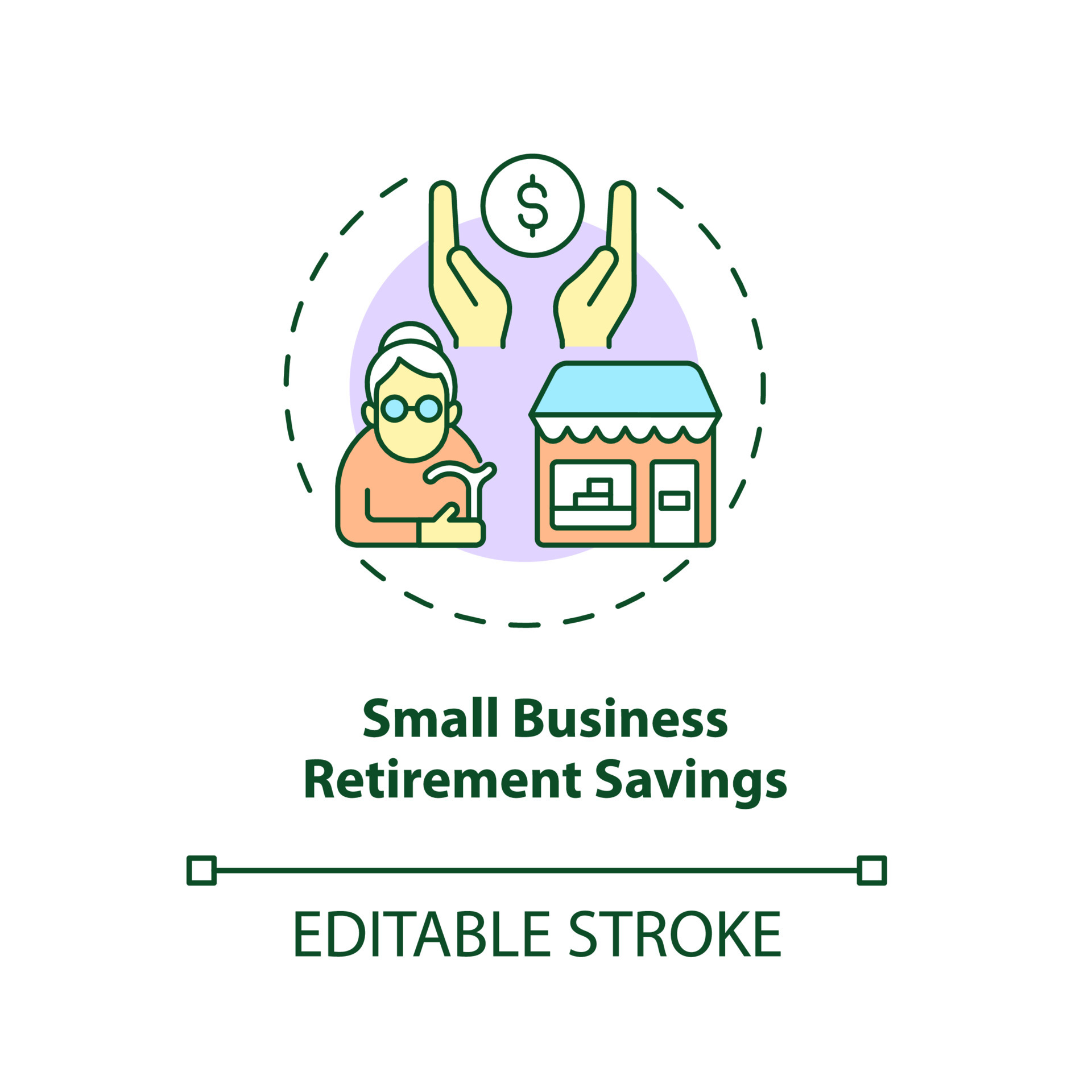 Small business retirement savings concept icon. Simplified employer