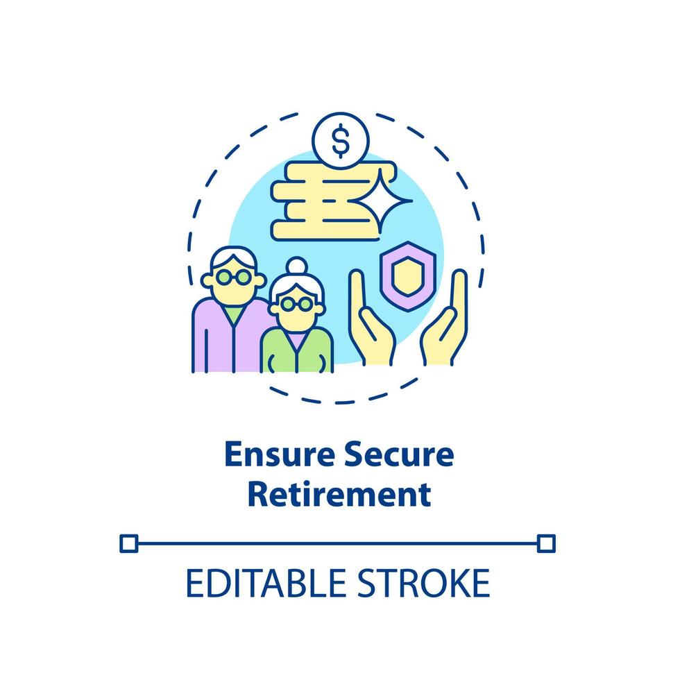 Ensure secure retirement concept icon. Emergency fund creation abstract idea thin line illustration. Financial safety cushion. Reserve balance. Vector isolated outline color drawing. Editable stroke