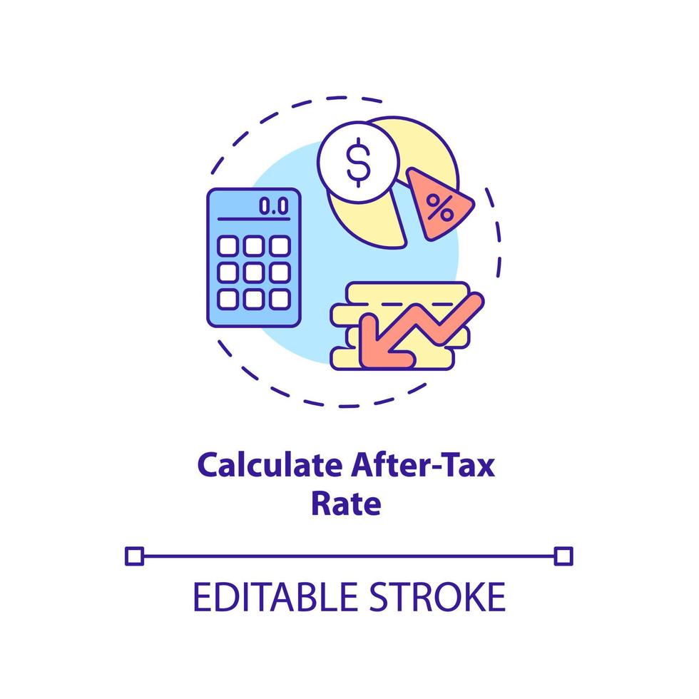 Calculate after-tax rate concept icon. Inflation and taxes accounting abstract idea thin line illustration. Investors actual financial benefit. Vector isolated outline color drawing. Editable stroke