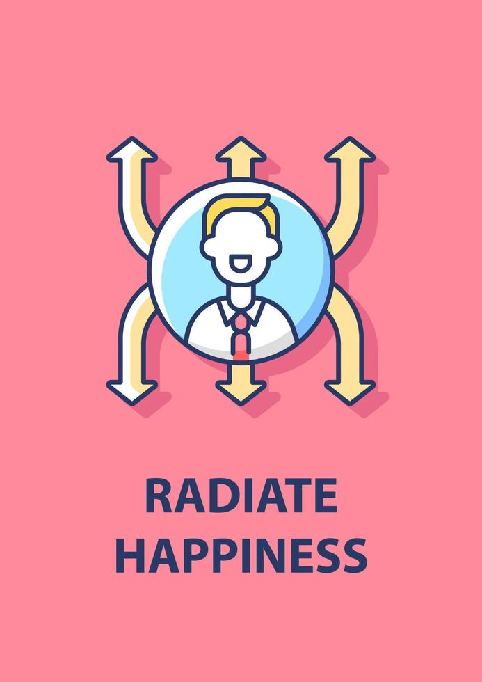 Radiate happiness greeting card with color icon element. Wishing positivity. Postcard vector design. Decorative flyer with creative illustration. Notecard with congratulatory message