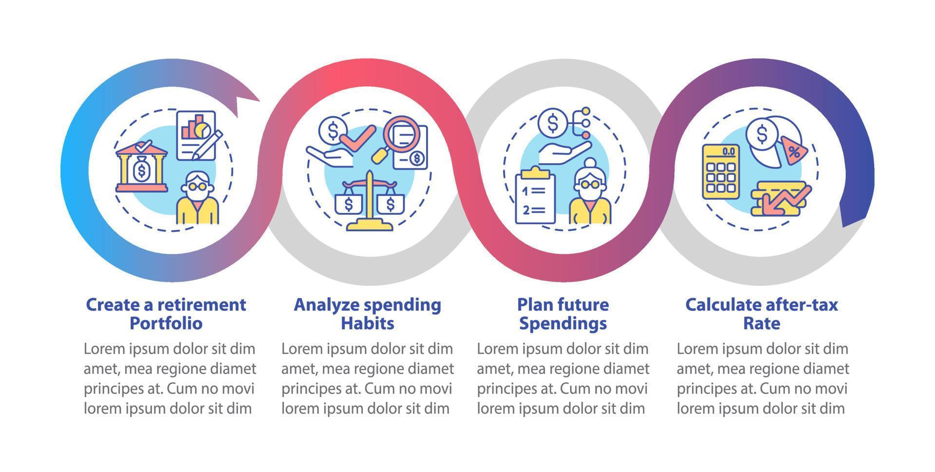 plantilla de infografía de vector de guía de ahorro. construir elementos de diseño de esquema de presentación de cartera de inversión. visualización de datos con 4 pasos. gráfico de información de la línea de tiempo del proceso. diseño de flujo de trabajo con iconos de línea