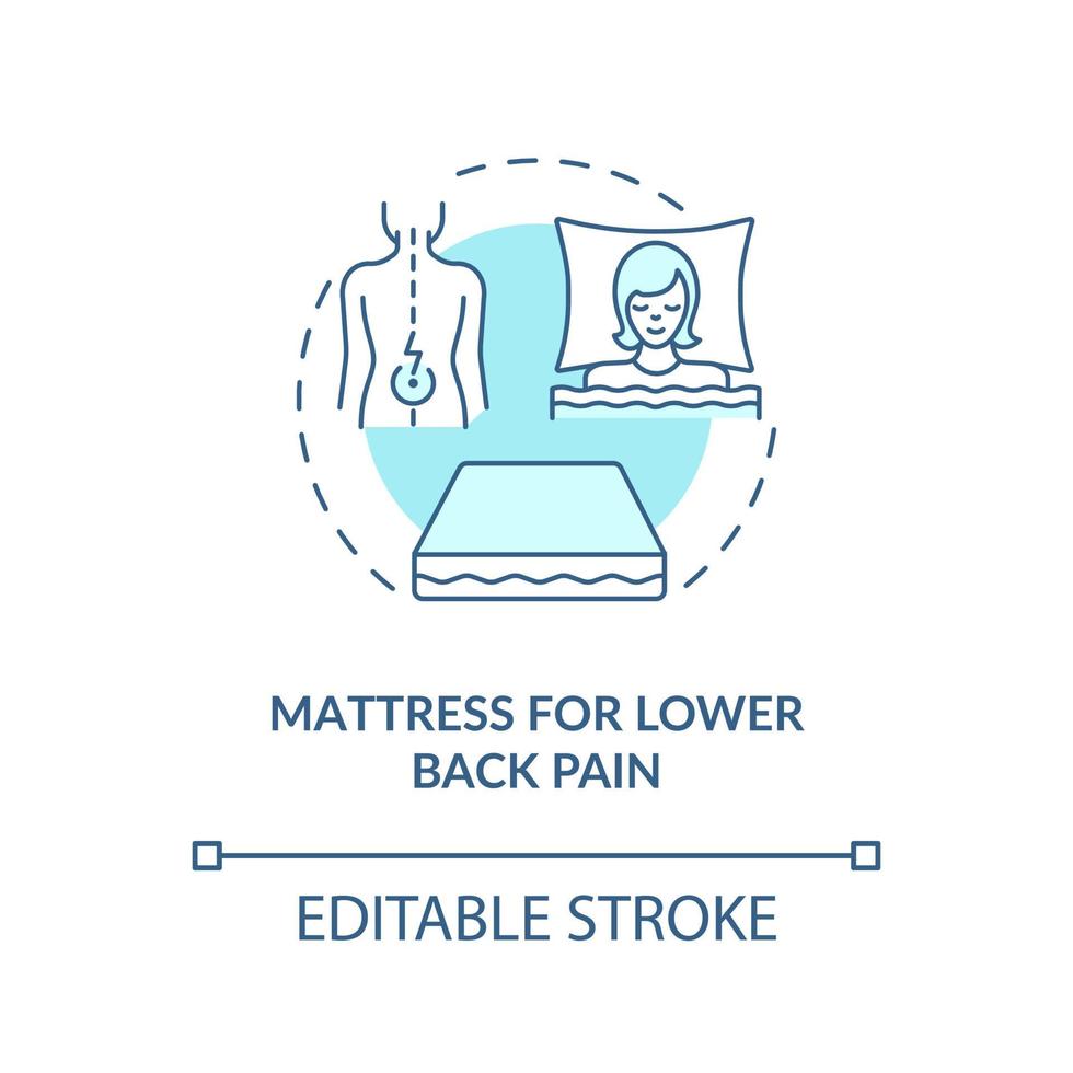 Mattress for lower back pain blue concept icon. Pad type abstract idea thin line illustration. Spinal support for pain relief. Comfortable sleep. Vector isolated outline color drawing. Editable stroke
