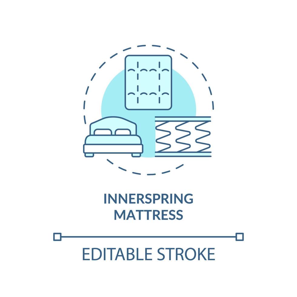 Innerspring mattress blue concept icon. Common matress type abstract idea thin line illustration. Metal springs carcass covered with fabric. Vector isolated outline color drawing. Editable stroke