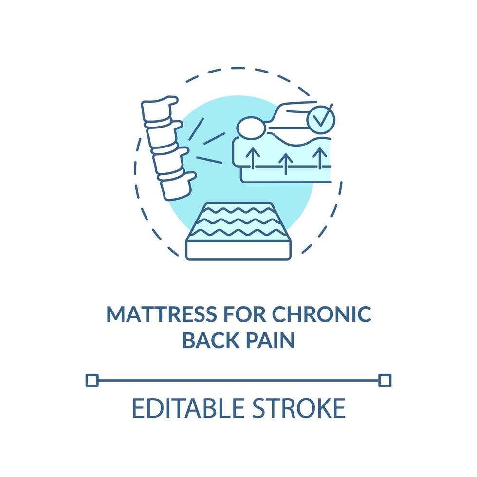 Mattress for chronic back pain blue concept icon. Relieving back ache abstract idea thin line illustration. Upper, lower spine pain prevention. Vector isolated outline color drawing. Editable stroke