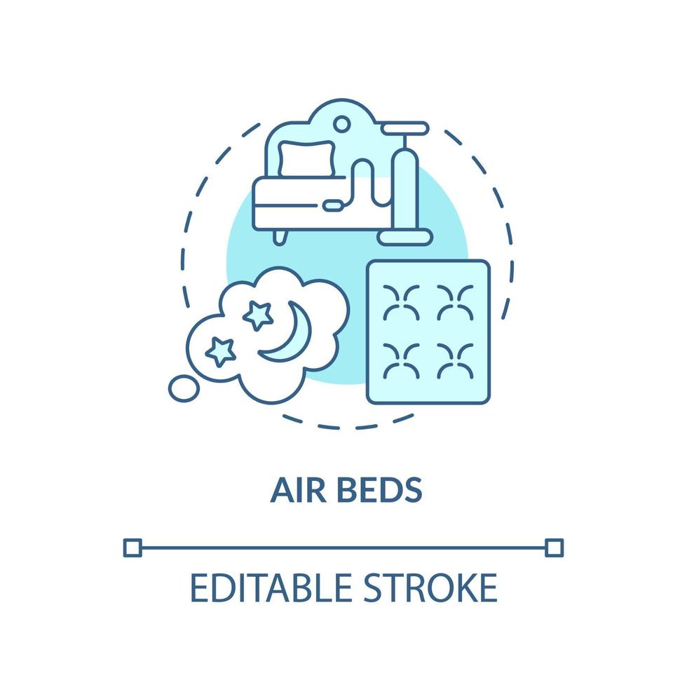 Air beds blue concept icon. Common mattress material abstract idea thin line illustration. Inflatable bed for camping. Adjust air chambers. Vector isolated outline color drawing. Editable stroke