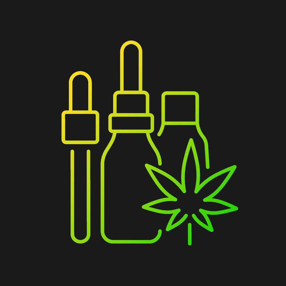 Hemp oil tincture gradient vector icon for dark theme. Marijuana extract. Medicinal cannabis. Concentrated liquid. Thin line color symbol. Modern style pictogram. Vector isolated outline drawing