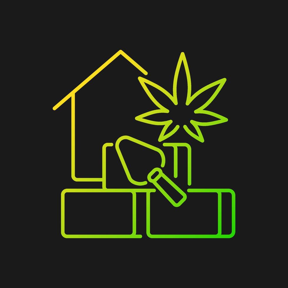 Hempcrete gradient vector icon for dark theme. Sustainable building material. Construction industry. Natural insulation. Thin line color symbol. Modern style pictogram. Vector isolated outline drawing