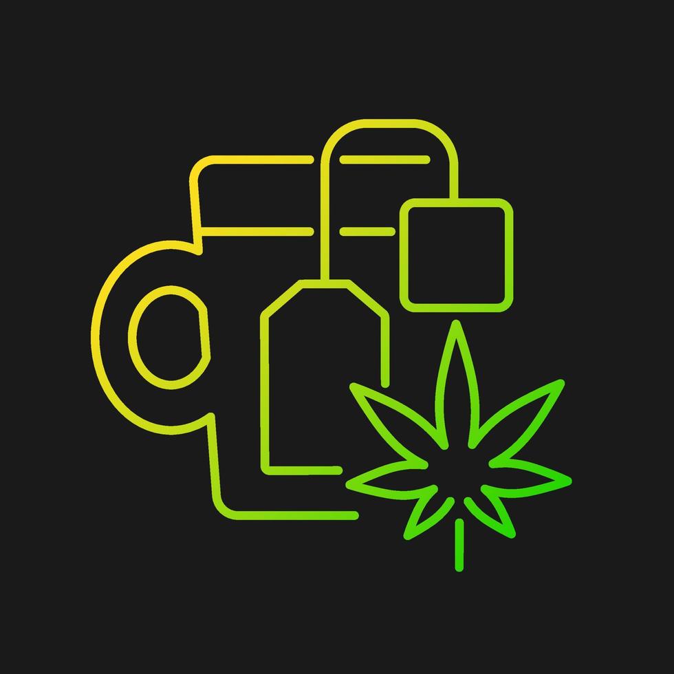 Weed tea gradient vector icon for dark theme. Medical cannabis decoction. Drinking herbal beverage. Depression relief. Thin line color symbol. Modern style pictogram. Vector isolated outline drawing