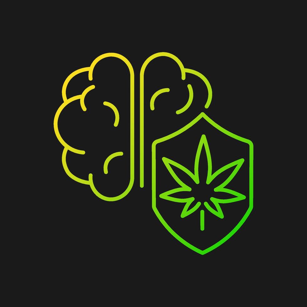 Marijuana brain protection gradient vector icon for dark theme. Cognitive functions improvement. Boost mental clarity. Thin line color symbol. Modern style pictogram. Vector isolated outline drawing