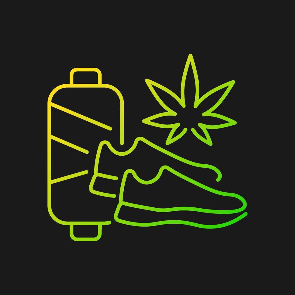 Cannabis shoes gradient vector icon for dark theme. Sustainable footwear manufacturing. Vegan weed sneakers. Thin line color symbol. Modern style pictogram. Vector isolated outline drawing