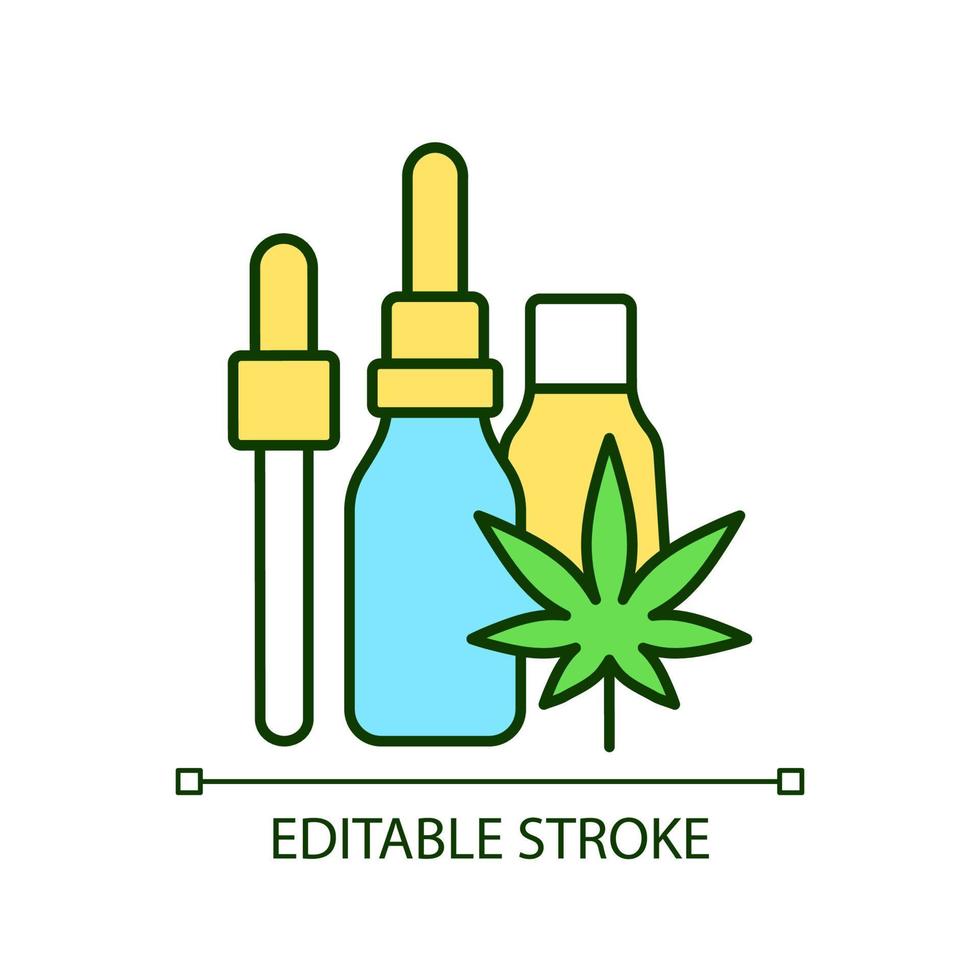 tintura de aceite de cáñamo icono de color rgb. extracto de marihuana. cannabis medicinal. líquido concentrado. alivio de la ansiedad. ilustración vectorial aislada. dibujo lineal relleno simple. trazo editable vector