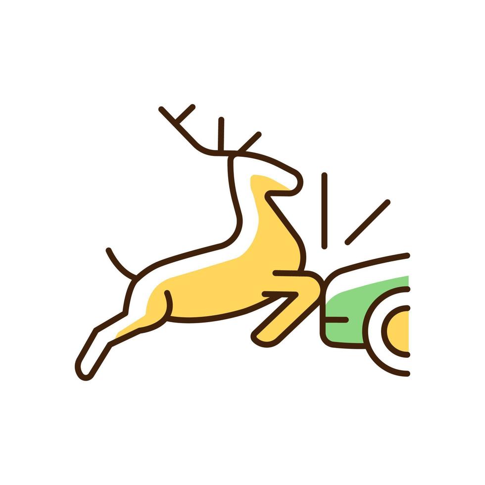 Collision with animals RGB color icon. Colliding with wildlife and livestock in roadway. Dangerous situation with animals near highways. Isolated vector illustration. Simple filled line drawing