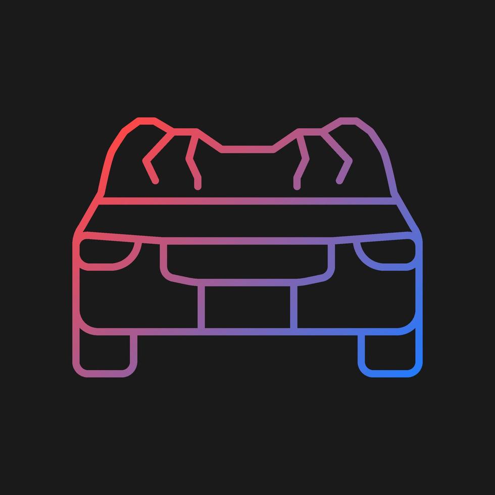 Car roof damage gradient vector icon for dark theme. Rollover accident. Auto collapse. Equipment failure. Car accident. Thin line color symbol. Modern style pictogram. Vector isolated outline drawing