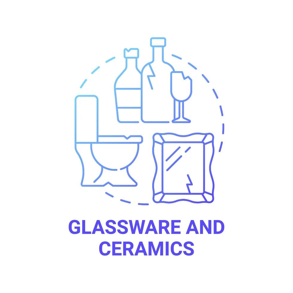 Glassware and ceramics blue gradient concept icon. Waste management service abstract idea thin line illustration. Bottle and dishes reprocessing. Vector isolated outline color drawing