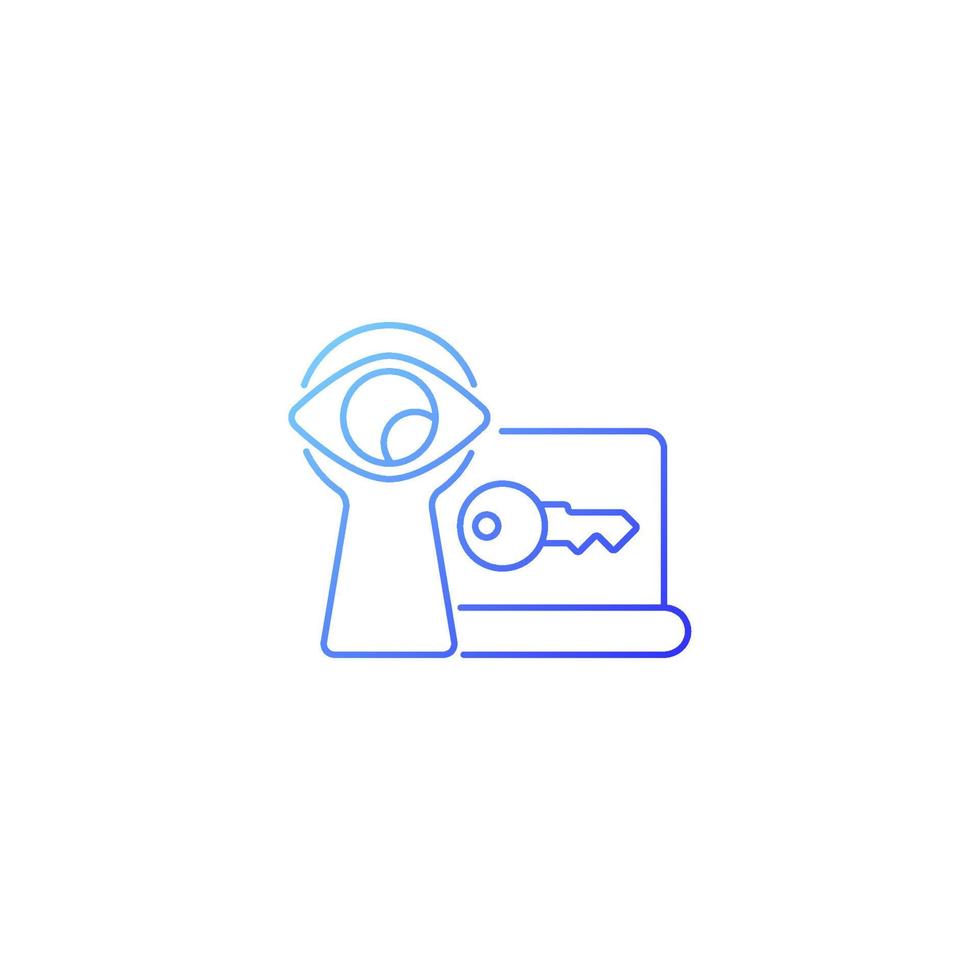 Shoulder surfing attack gradient linear vector icon. Data breach. Spying on security info. Password management. Thin line color symbol. Modern style pictogram. Vector isolated outline drawing