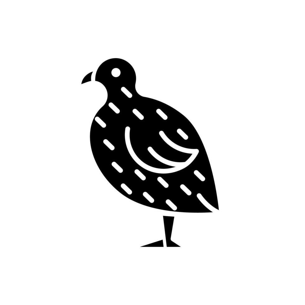 Icono de glifo negro de codorniz japonesa. coturnix japonica. ave doméstica. Avicultura comercial. cría de codornices para carne y huevos. símbolo de silueta en el espacio en blanco. vector ilustración aislada