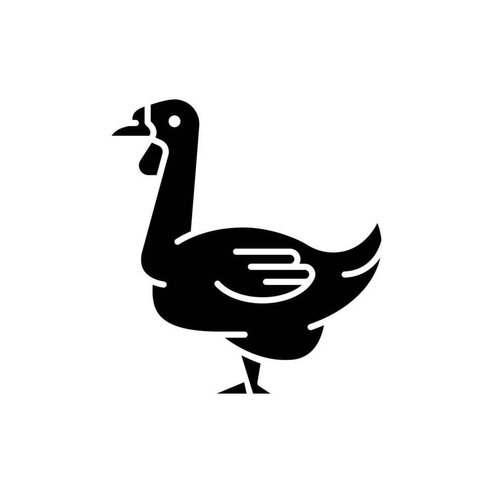 African goose black glyph icon. Waterfowl. Domestic geese. Commercial poultry farming for food. Raising goslings. Brown goose. Silhouette symbol on white space. Vector isolated illustration