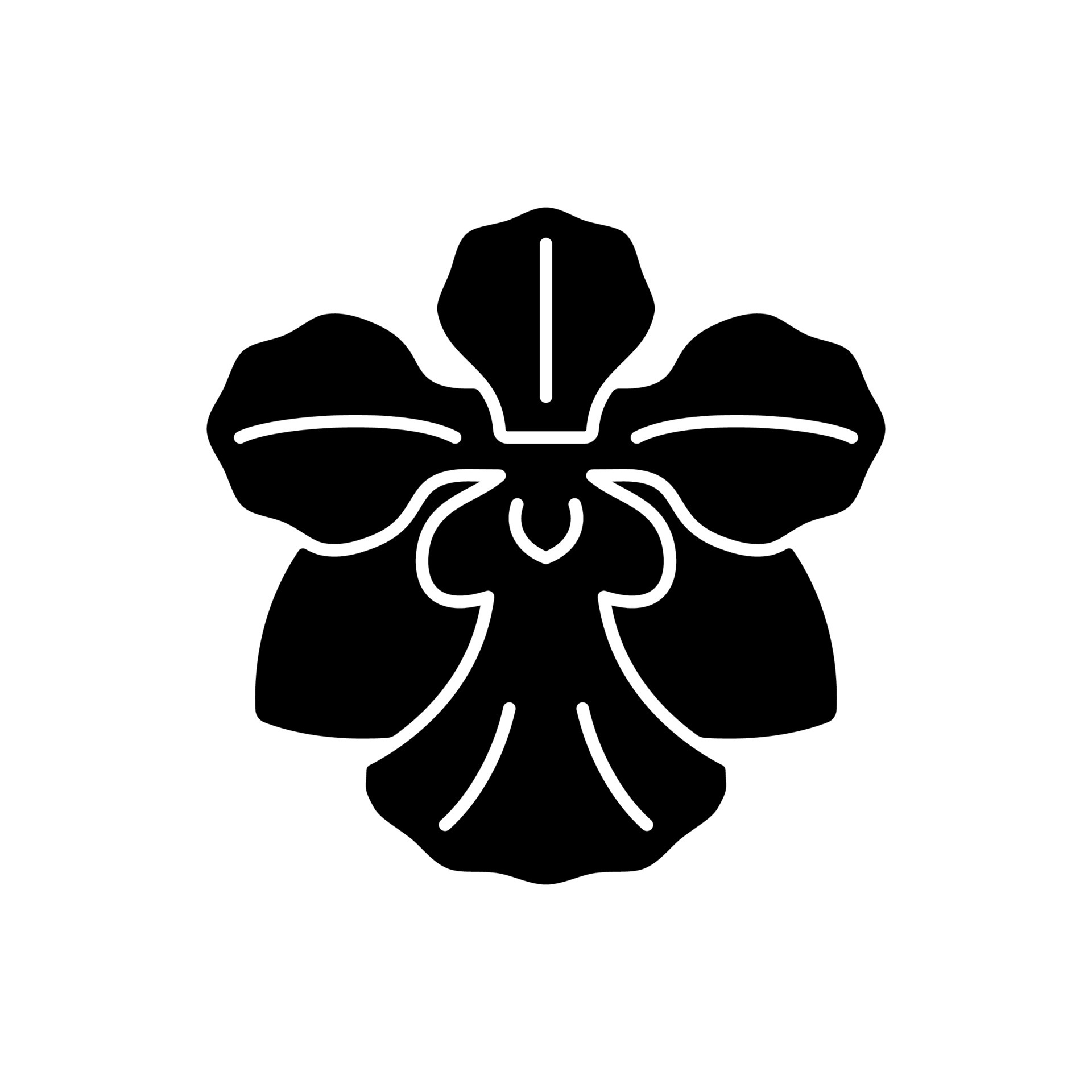 Vanda Miss Joaquim black glyph icon. Singaporean national flower. Plant