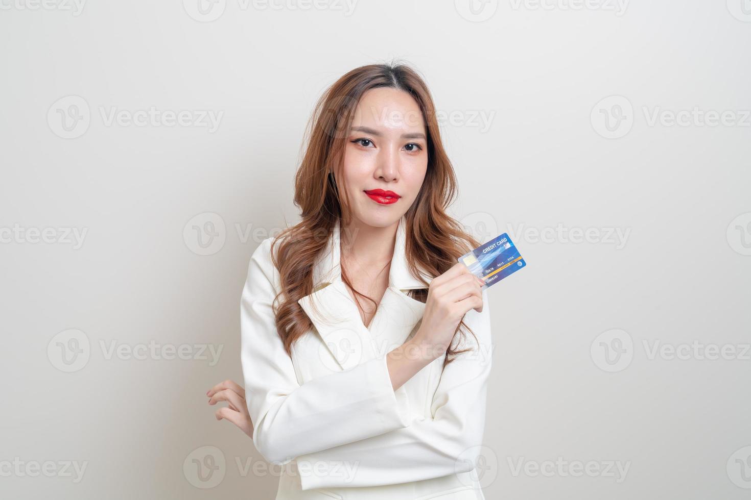 portrait beautiful Asian woman holding credit card photo