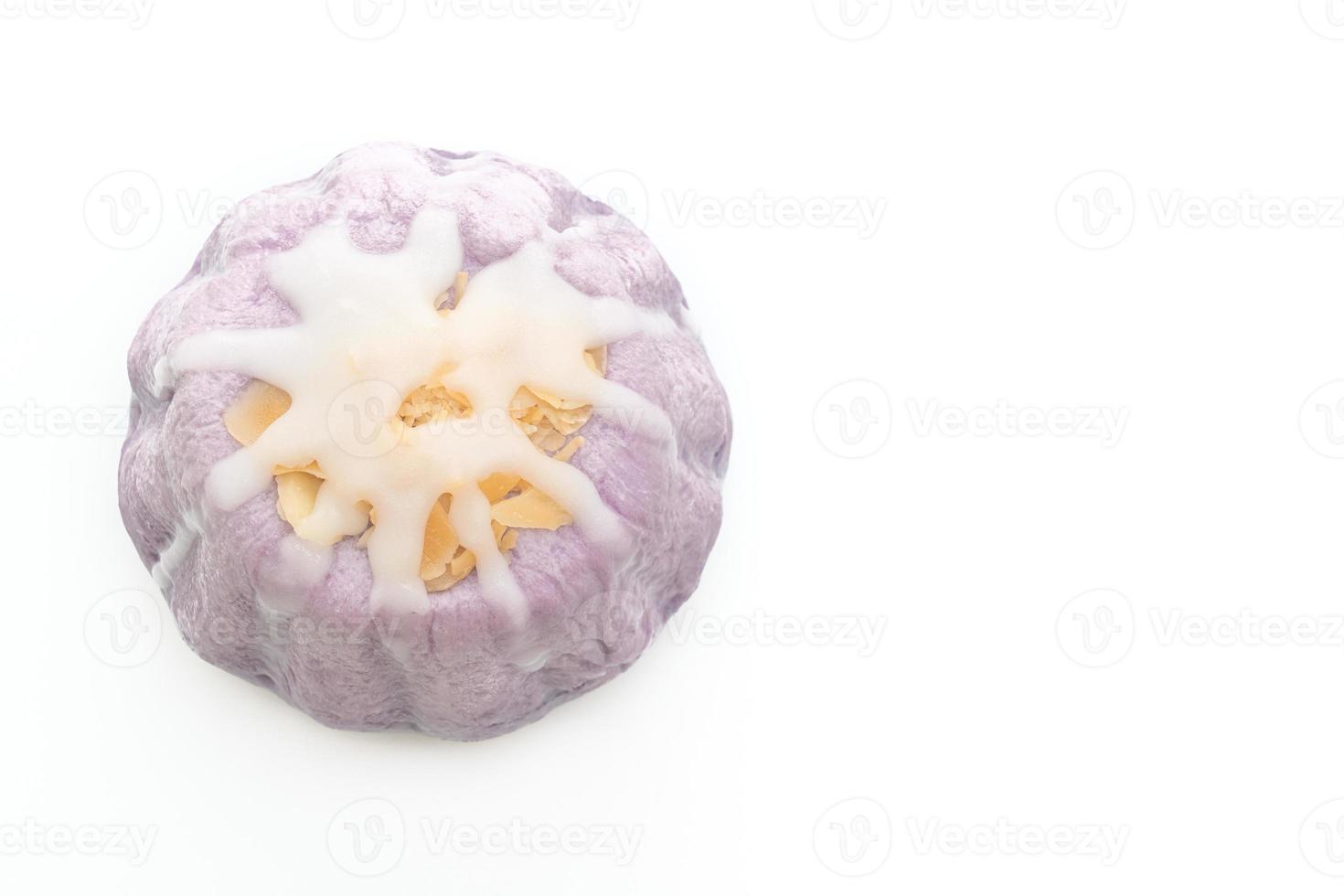 taro bun with white sugar cream and nut on white background photo