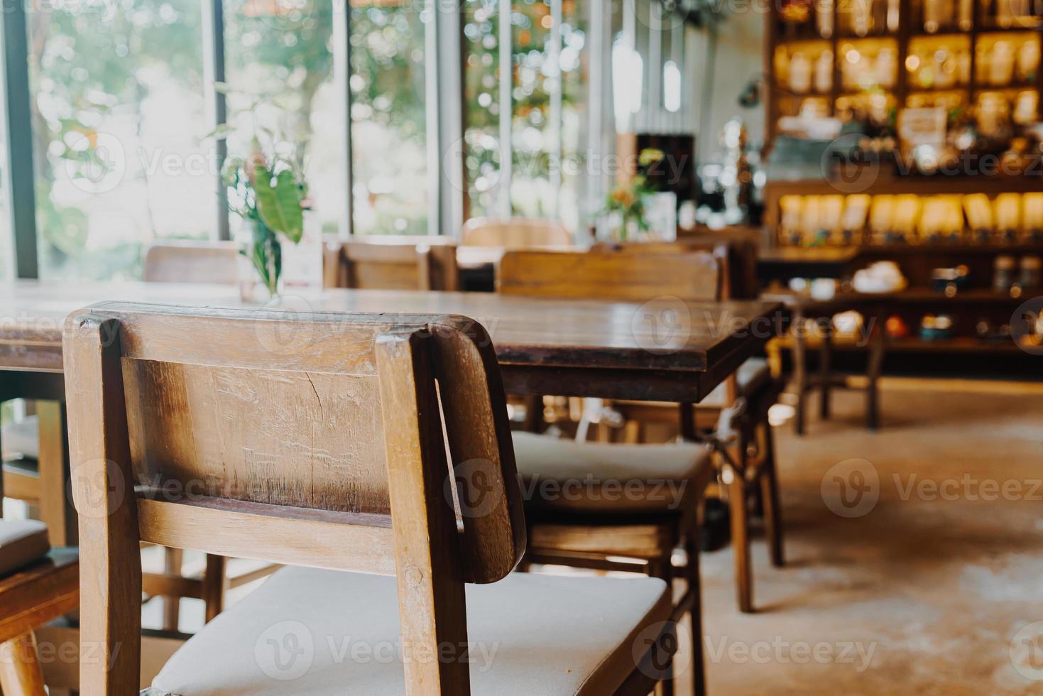 empty wood chair in coffee shop cafe and restaurant photo